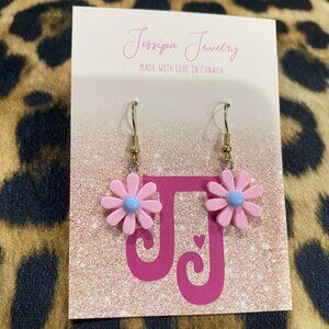 Pink Flower Gold Earrings